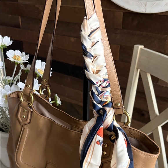 Coach Campbell Belle Tan Leather Shoulder Tote with Scarf - Picture 12 of 12